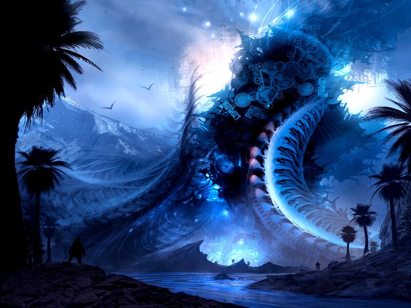 Giant Mechanical Serpent — Blue, Dramatic