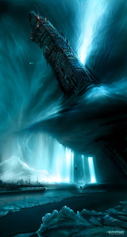 Giant Mechanical Whale — Blue, Dramatic