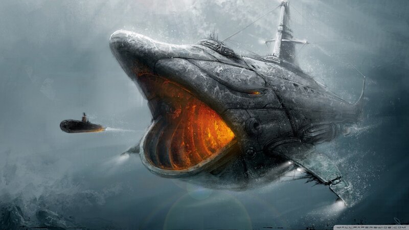Giant Mechanical Whale — Gray, Dramatic