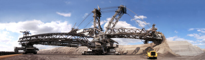 Giant Mining Excavator — Blue, Industrial, Afternoon, Photograph, Mining Truck