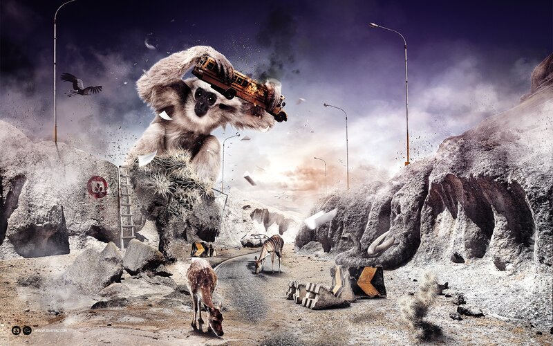 Giant monkey destroys city