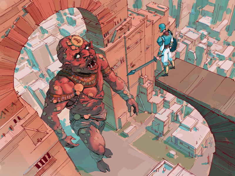 Giant Monster and Warrior — Red
