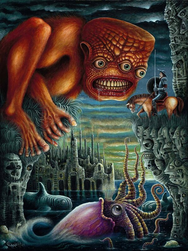 Giant Monster Attacking City — Brown