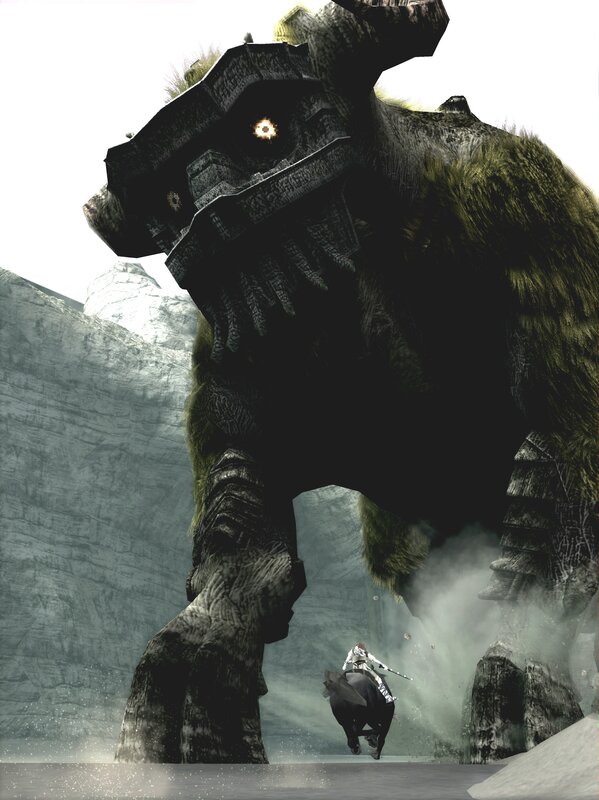 Giant monster confronts warrior