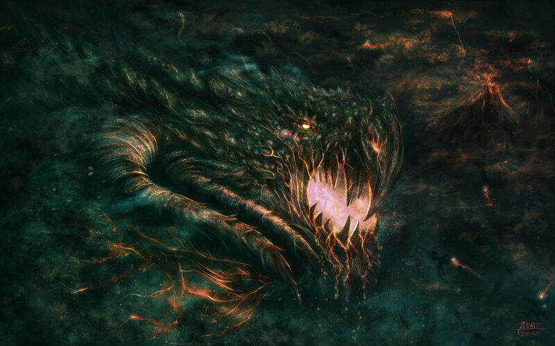 Giant Monster Head — Black, Dramatic, Digital Art