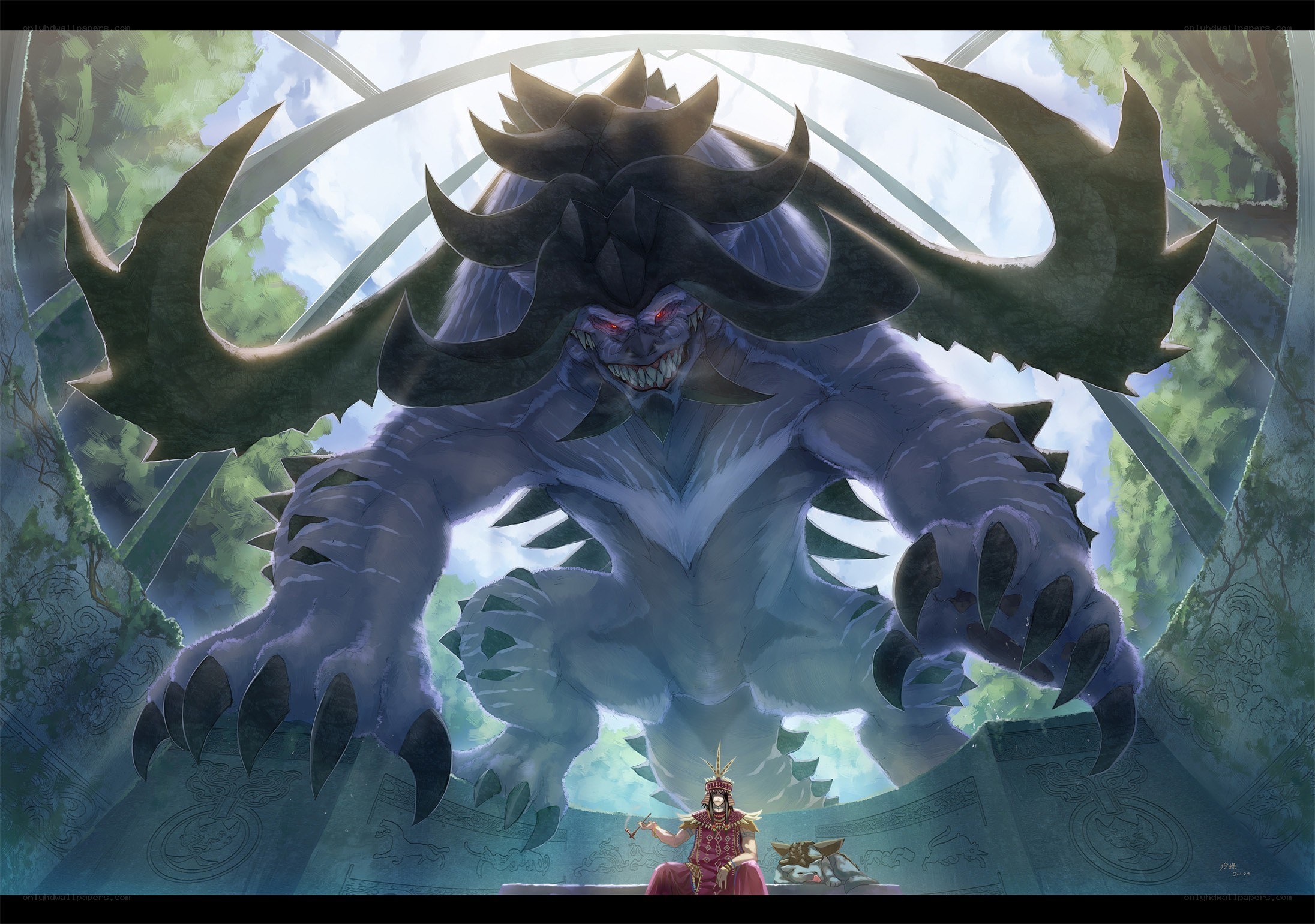 giant monster in ancient ruins