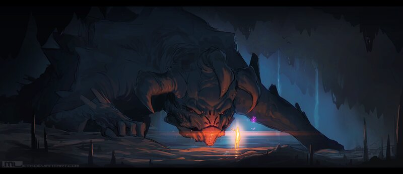 Giant Monster in Cave — Dark Blue