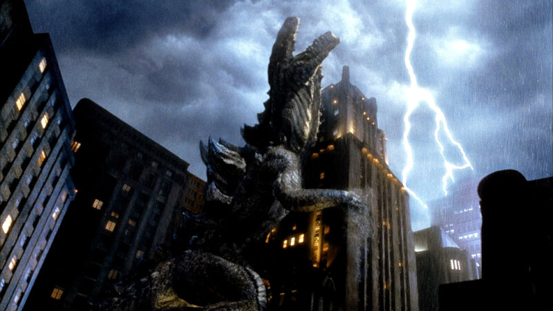 Giant Monster in City — Gray, Dramatic, Stormy