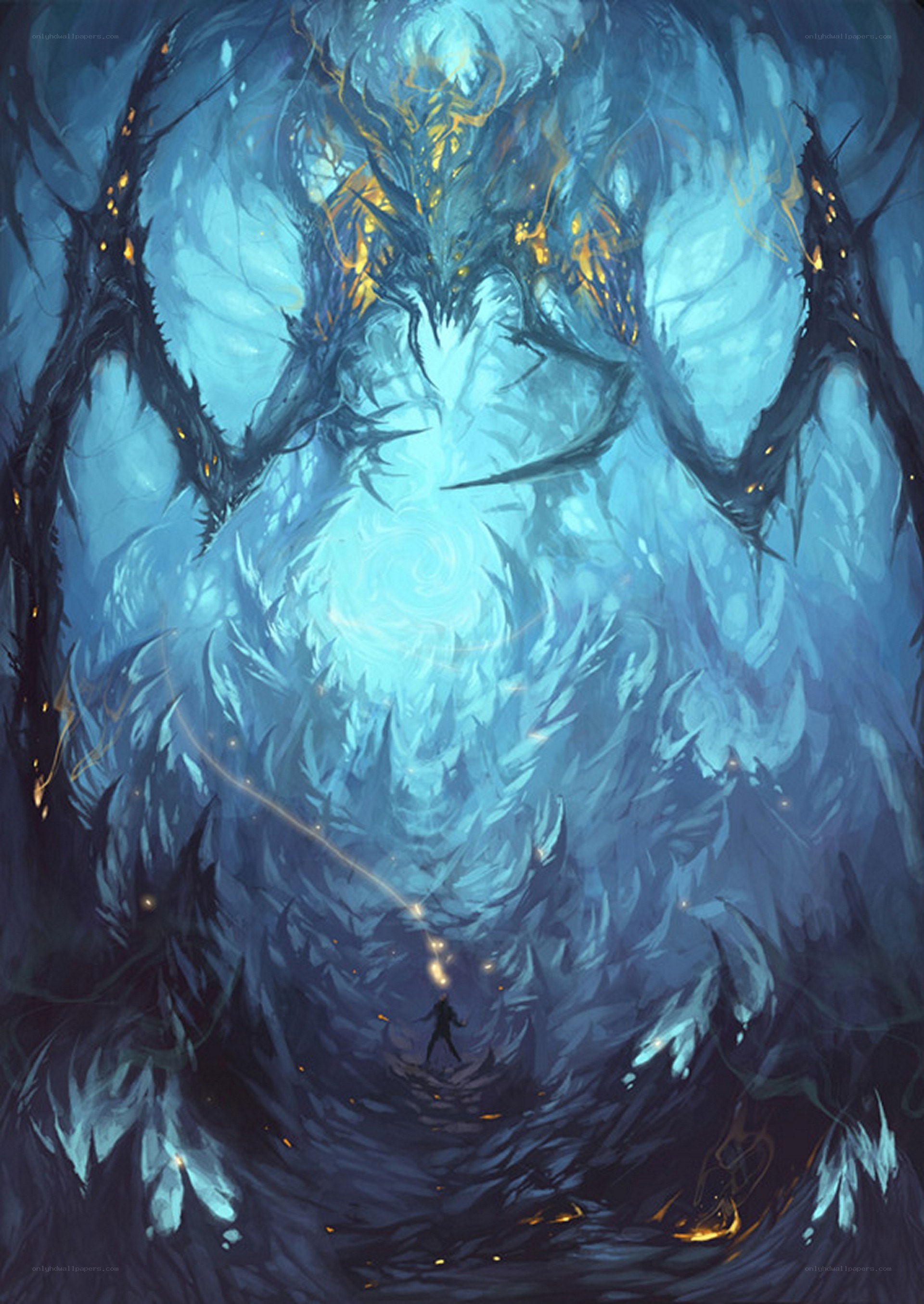 giant monster in icy cavern