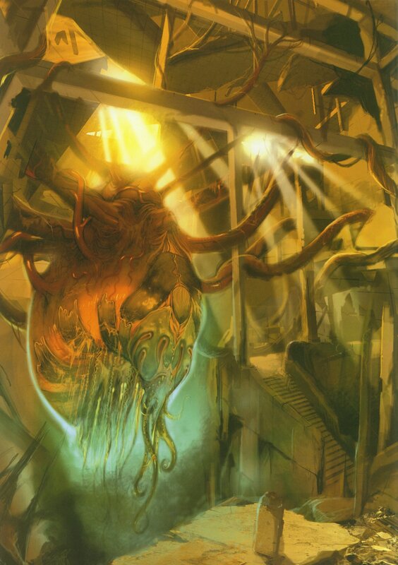 Giant monster in ruined building