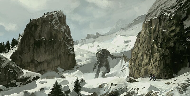 Giant monster in snowy mountains