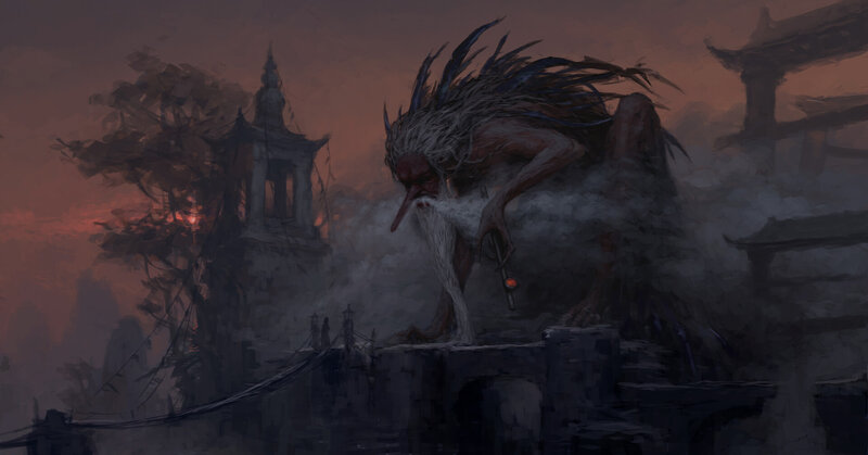Giant Monster on Bridge — Gray