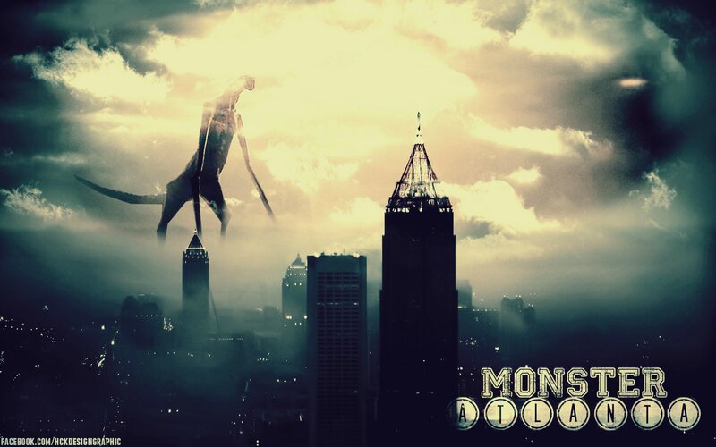 Giant Monster over City — Gray