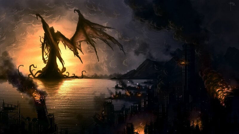 Giant Monster over City — Orange