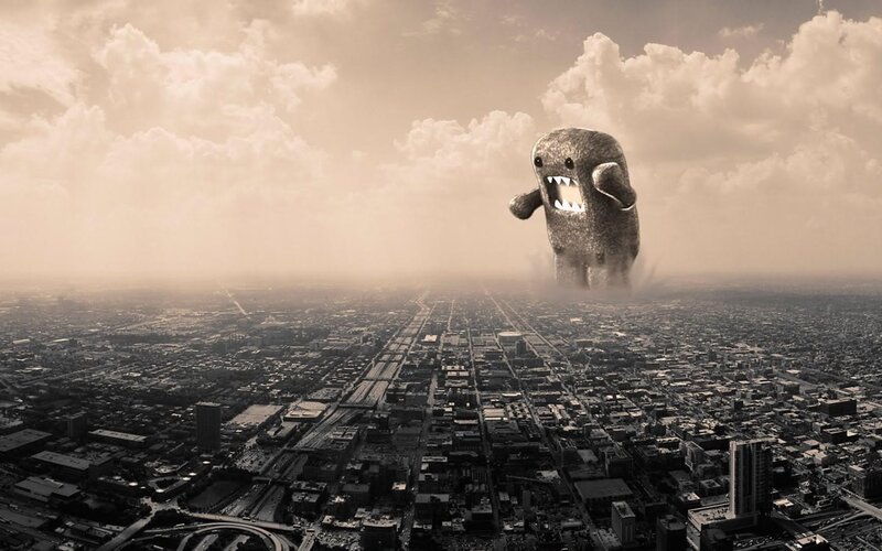 Giant Monster over City — Sepia