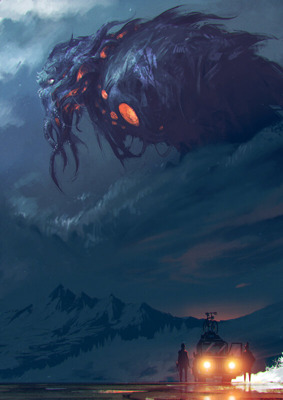 Giant Monster over Mountains