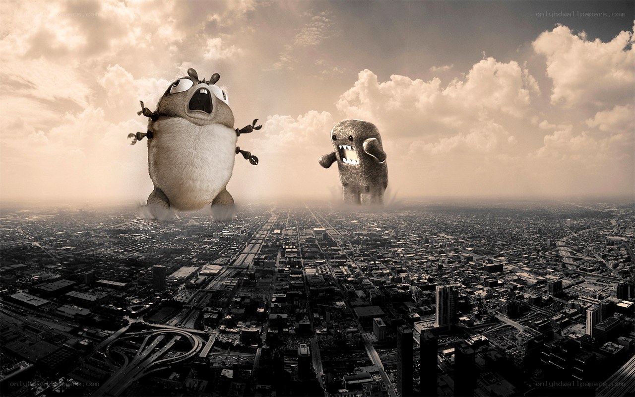 giant monsters over city