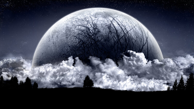 Giant Moon Above Clouds