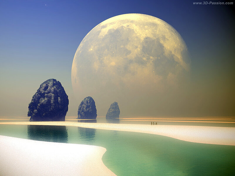 Giant Moon over Alien Beach