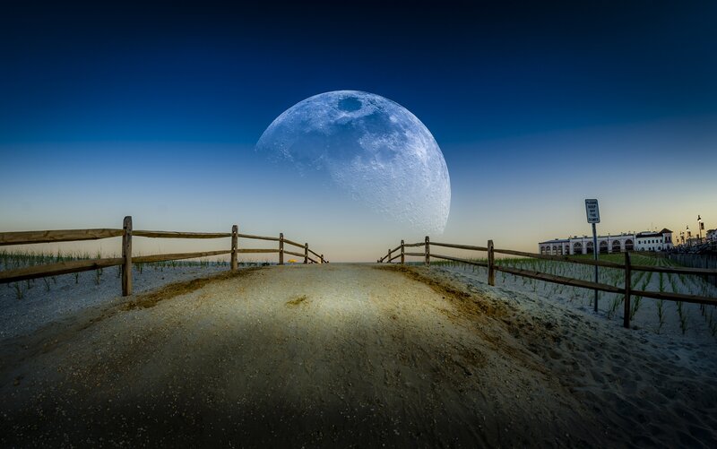 Giant Moon over Beach