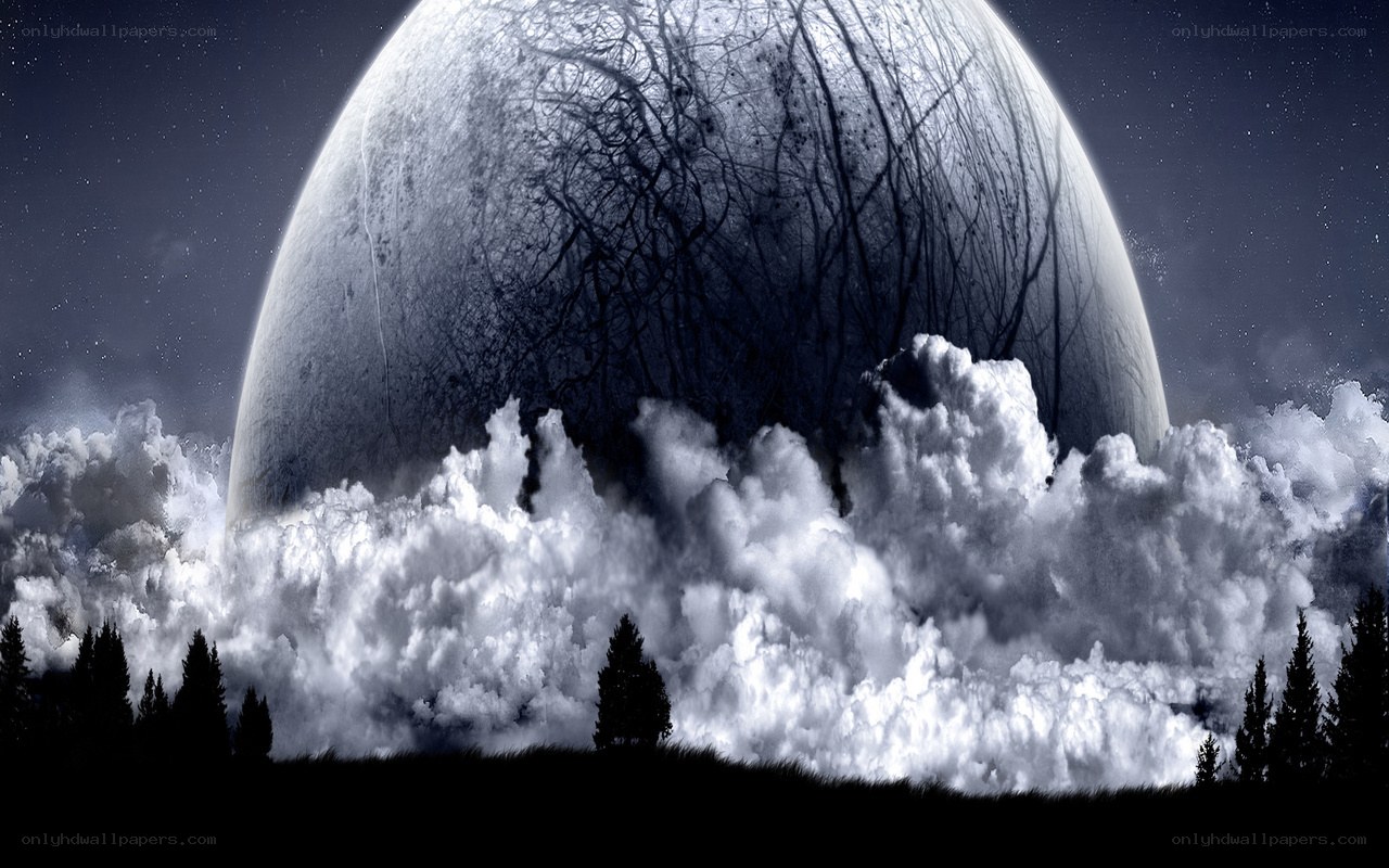 giant moon over clouds