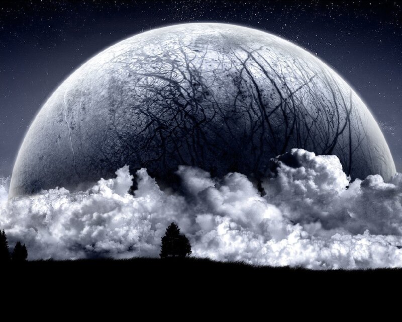 Giant Moon over Clouds — Black, Dramatic