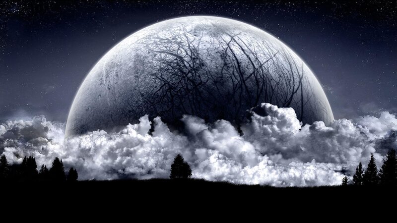 giant moon over clouds