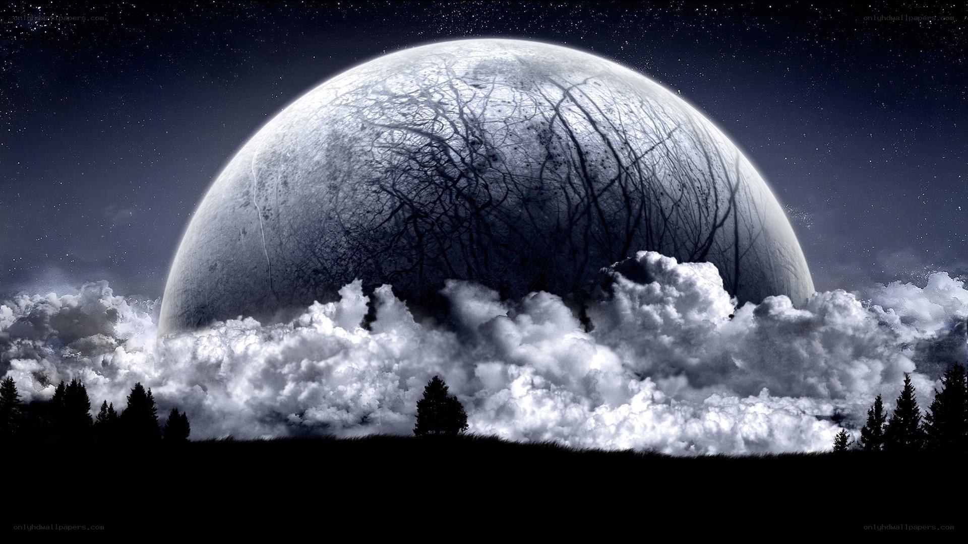 giant moon over clouds