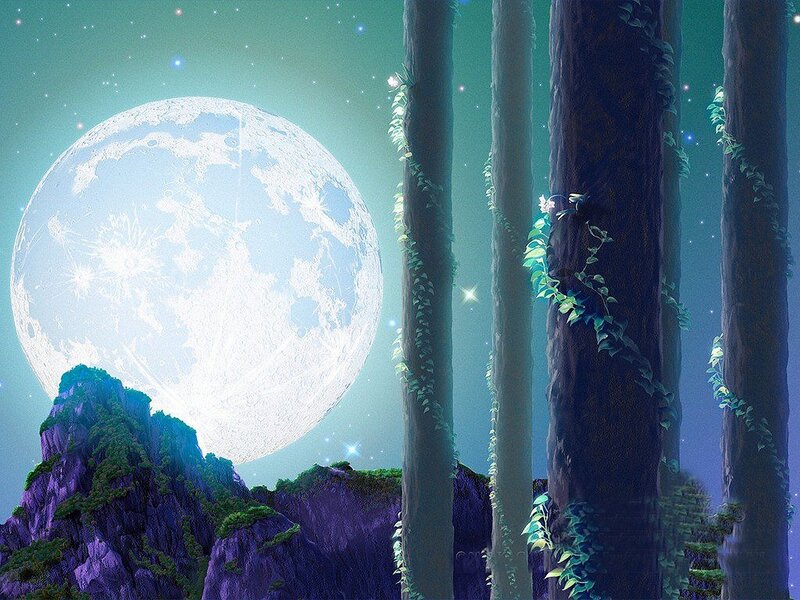 Giant Moon over Forest — Green
