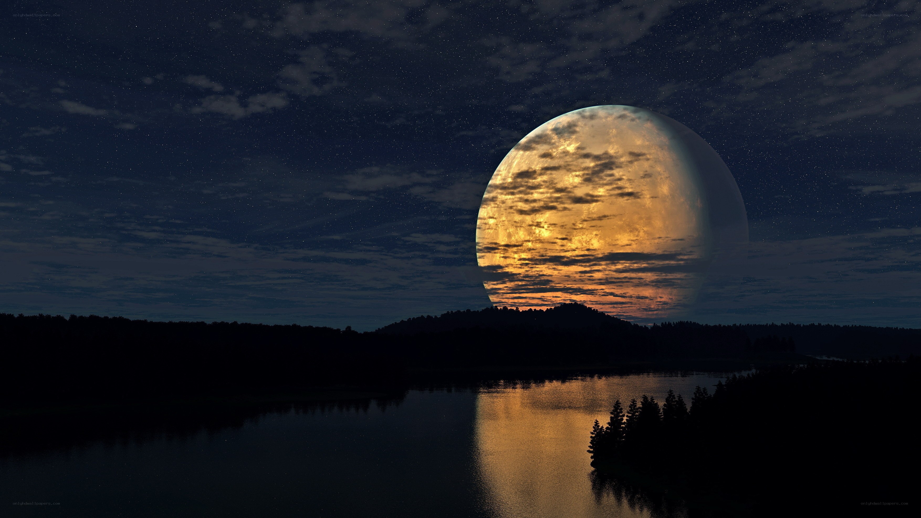 Giant moon over lake