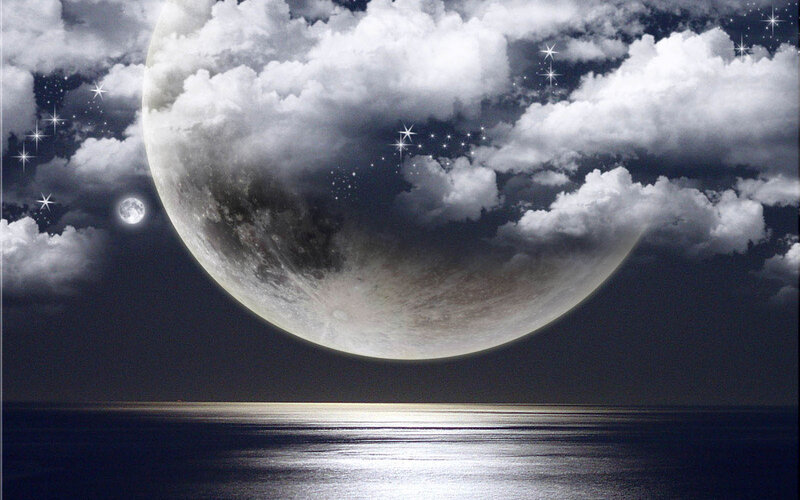 Giant Moon over Ocean — Black