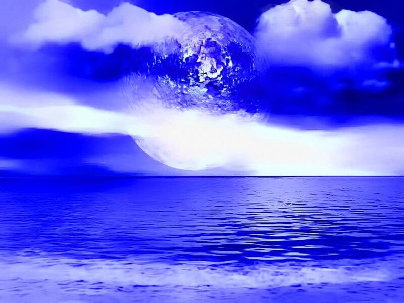 Giant Moon over Ocean — Blue, Serene