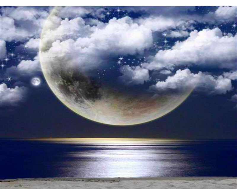 Giant Moon over Ocean — Blue
