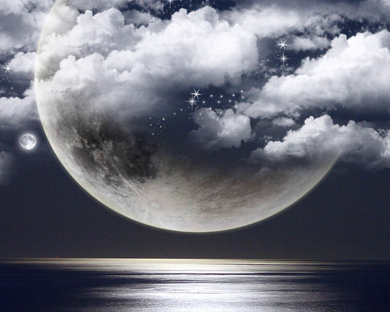 Giant Moon over Ocean — Gray