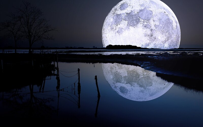Giant Moon over Water — Blue, Serene