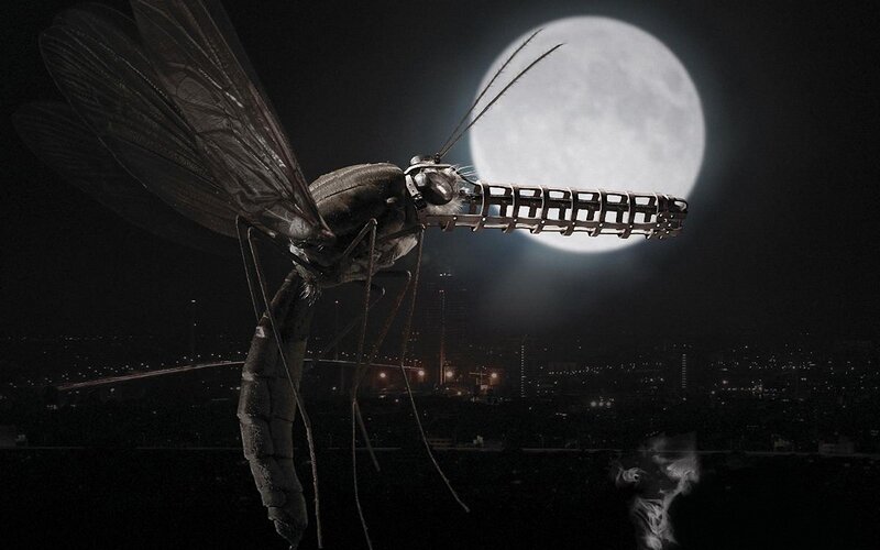 giant mosquito under moonlight
