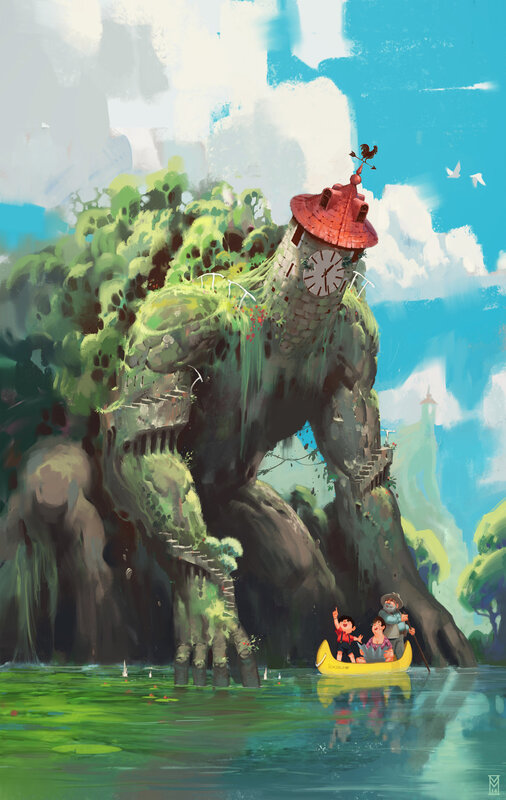 Giant Moss-covered Clock Tower