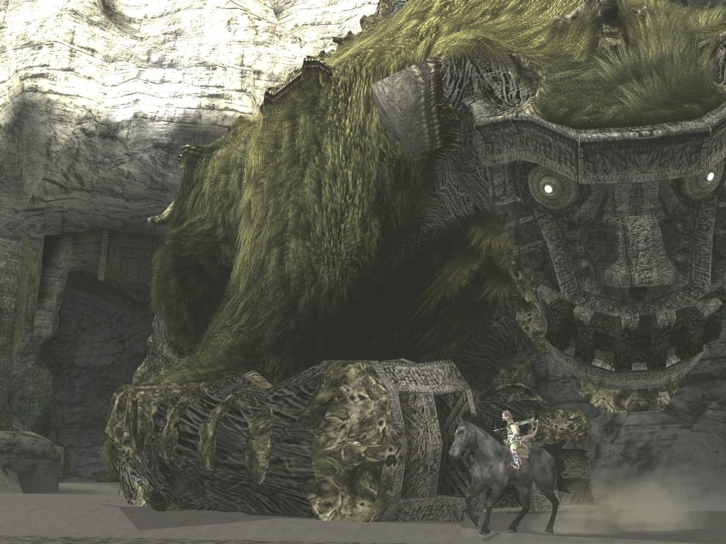 Giant moss-covered statue