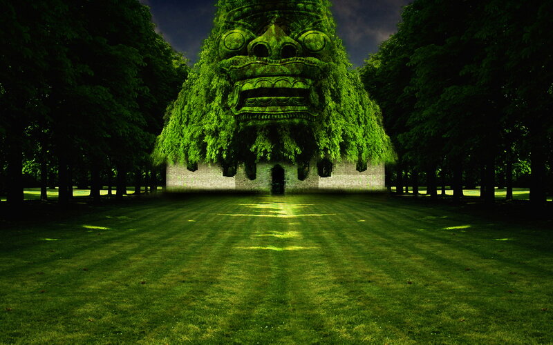 Giant Moss-covered Statue — Green