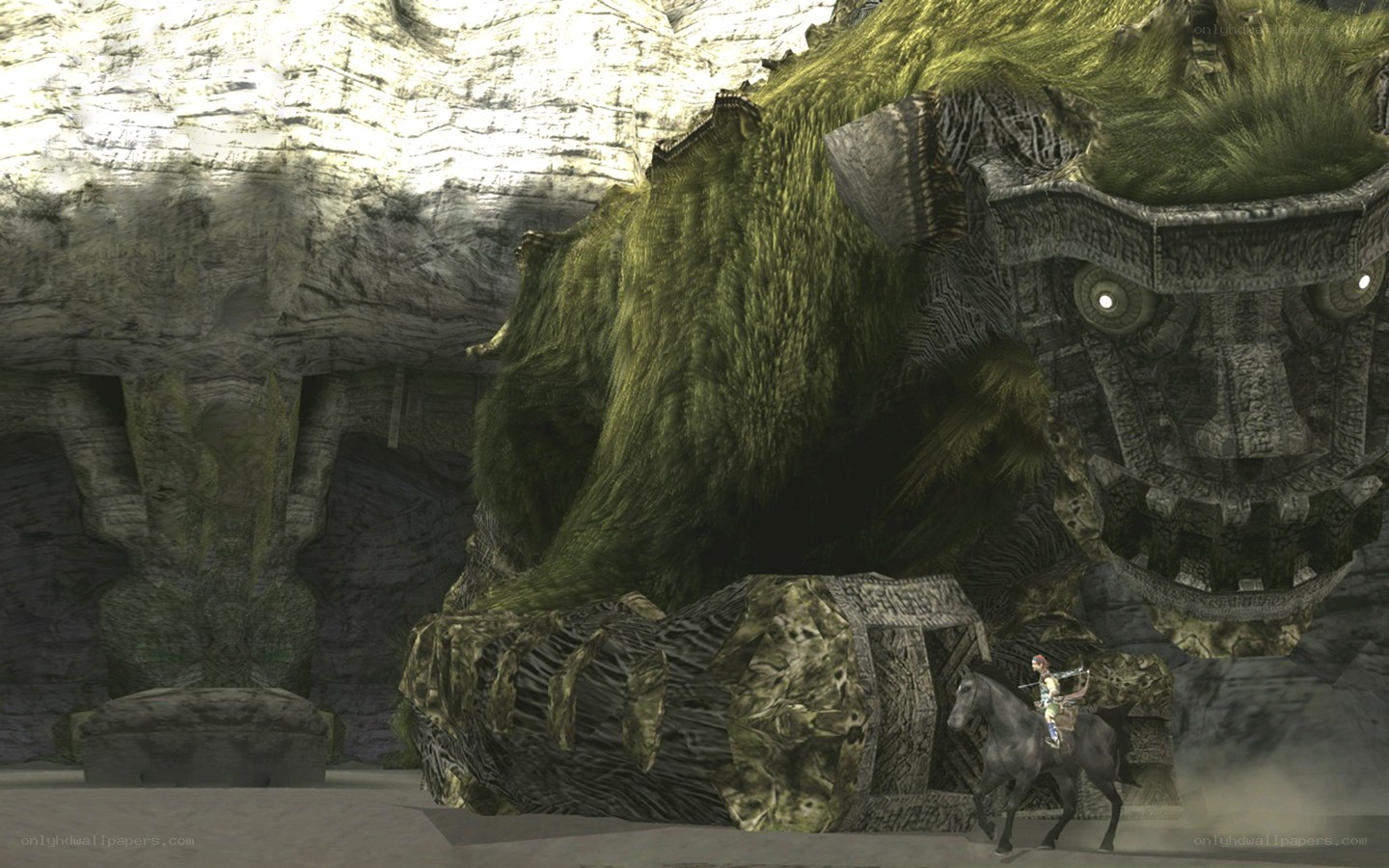 giant moss-covered statue