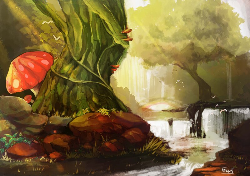 Giant Mushroom in Forest — Green, Serene