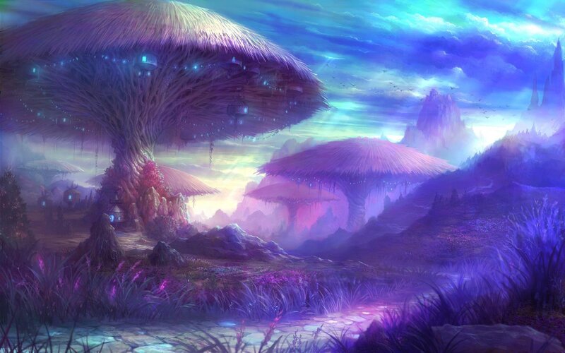 Giant Mushroom Village — Purple, Dreamy