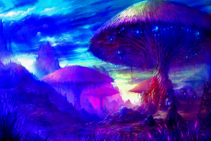 Giant Mushrooms in Forest — Blue, Fantasy