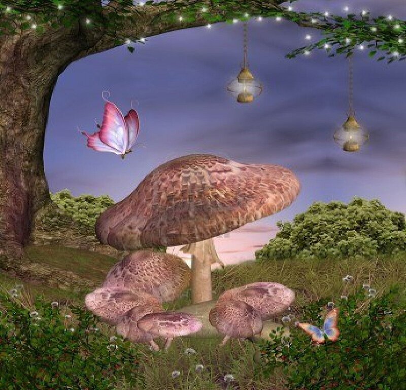 Giant Mushrooms in Forest — Green