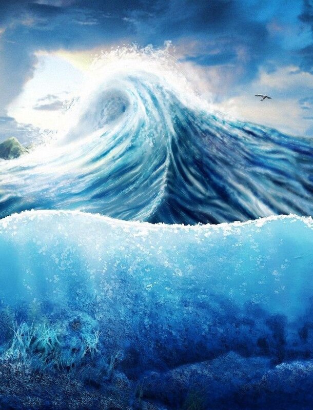Giant ocean wave crashing