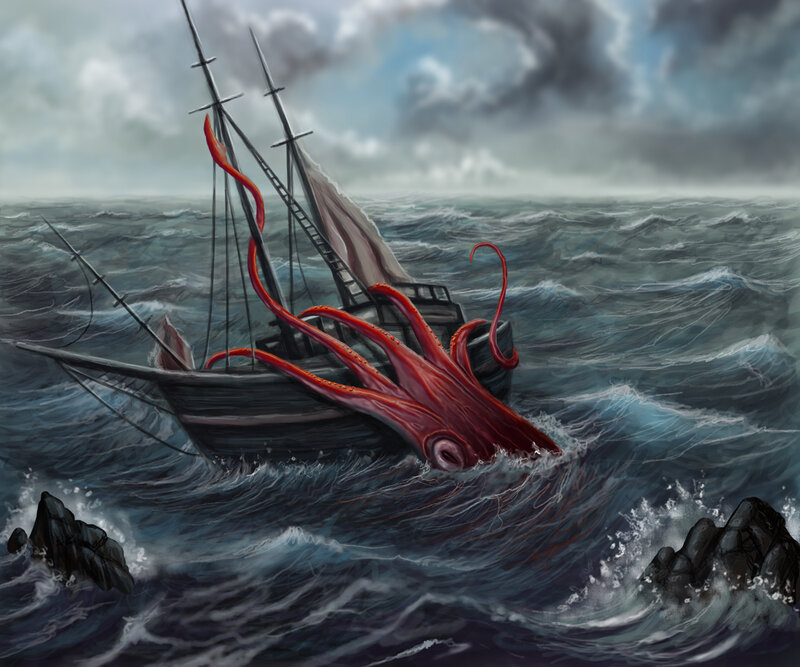 Giant Octopus Attacking Ship