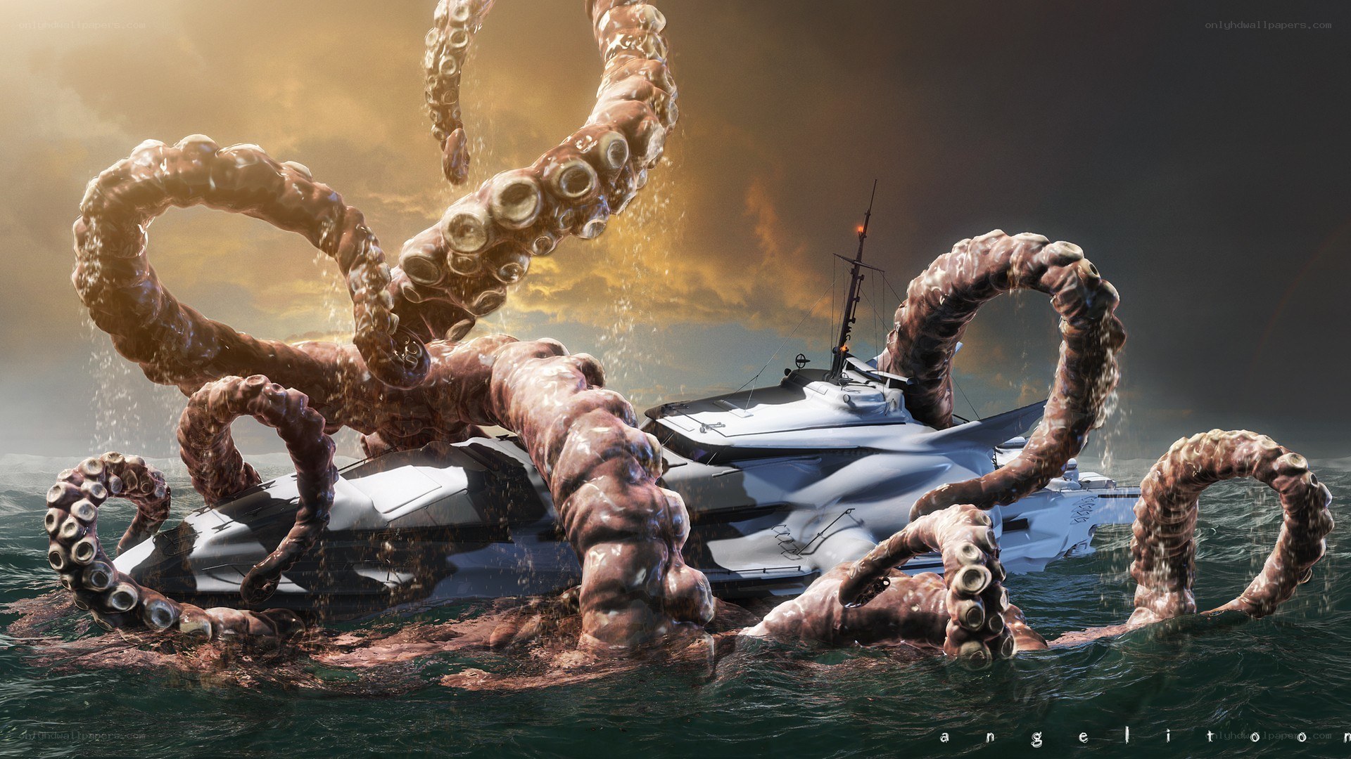 Giant octopus attacks yacht