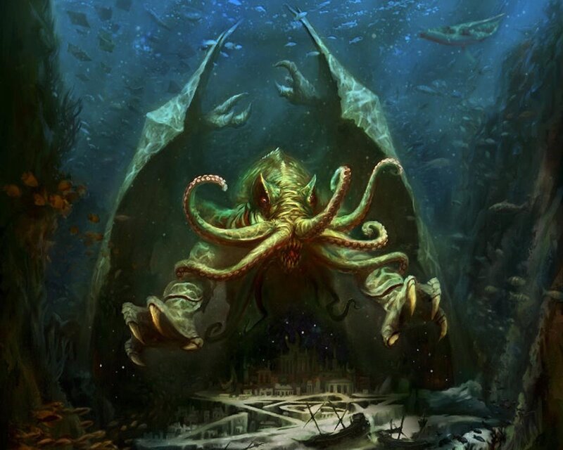 Giant Octopus Creature — Blue, Dramatic, Night