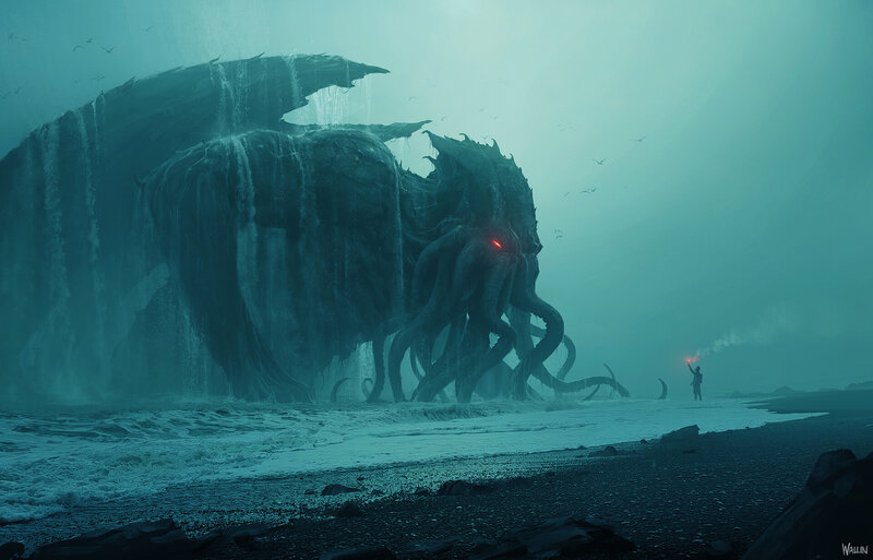 Giant Octopus Creature — Teal, Dramatic