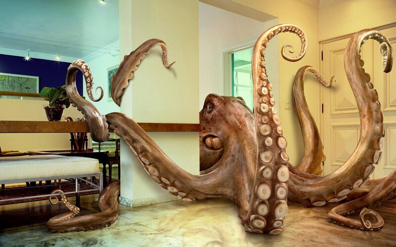 giant octopus in living room